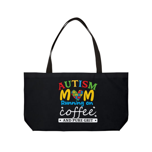 Autism Mom Coffee Weekender Tote Bag, Mom Gift, Family Travel Bag, Shopping Tote, Autism Awareness, Grit and Love