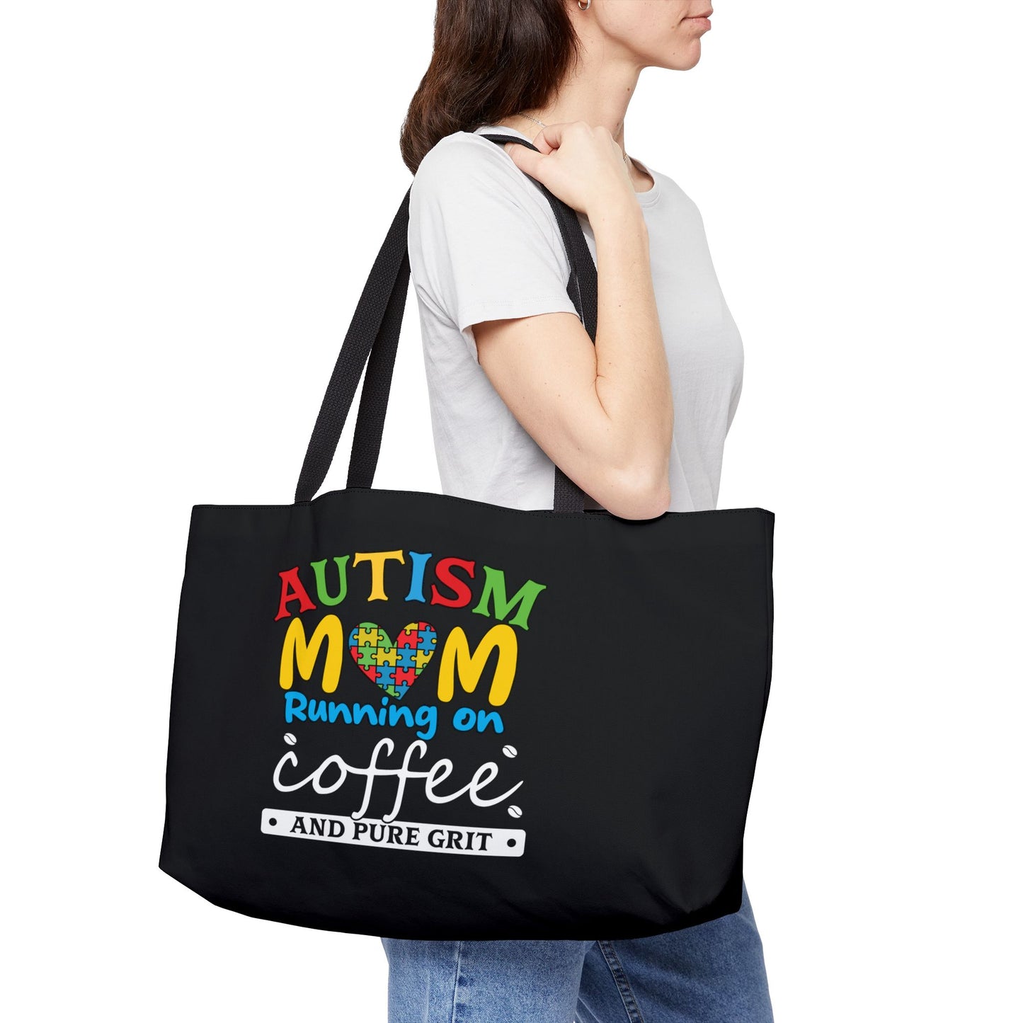 Autism Mom Coffee Weekender Tote Bag, Mom Gift, Family Travel Bag, Shopping Tote, Autism Awareness, Grit and Love